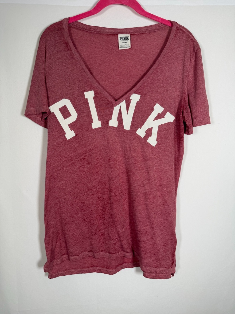 PINK Victoria's Secret Spell Out Oversized V-Neck Logo Tee